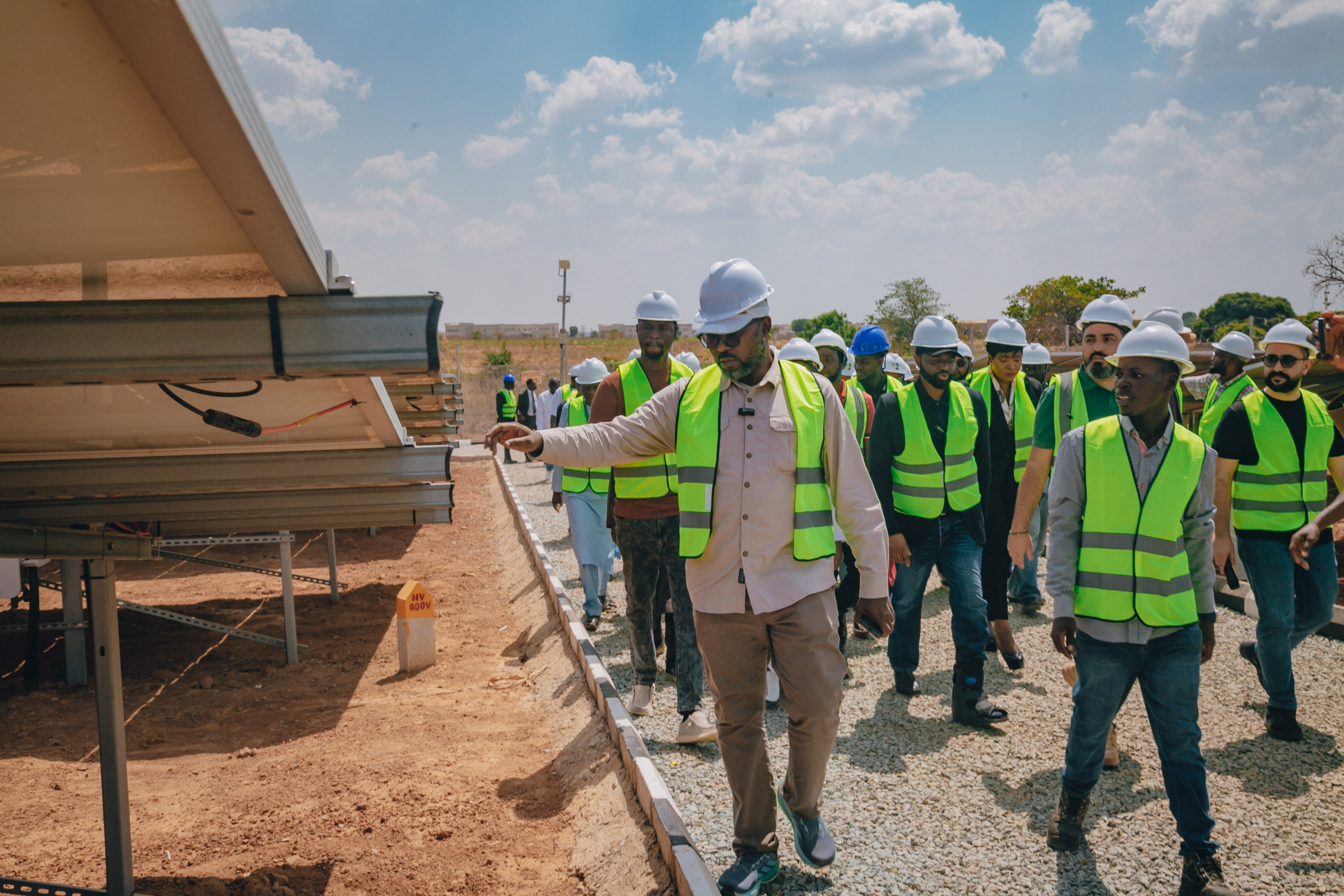 The Africa Development Bank Task Team lead, Engr. Chigoziri Egeruoh during an inspection visit to 1.6MW solar hybrid plant deployed to FULAFIA under EEP phase III. 