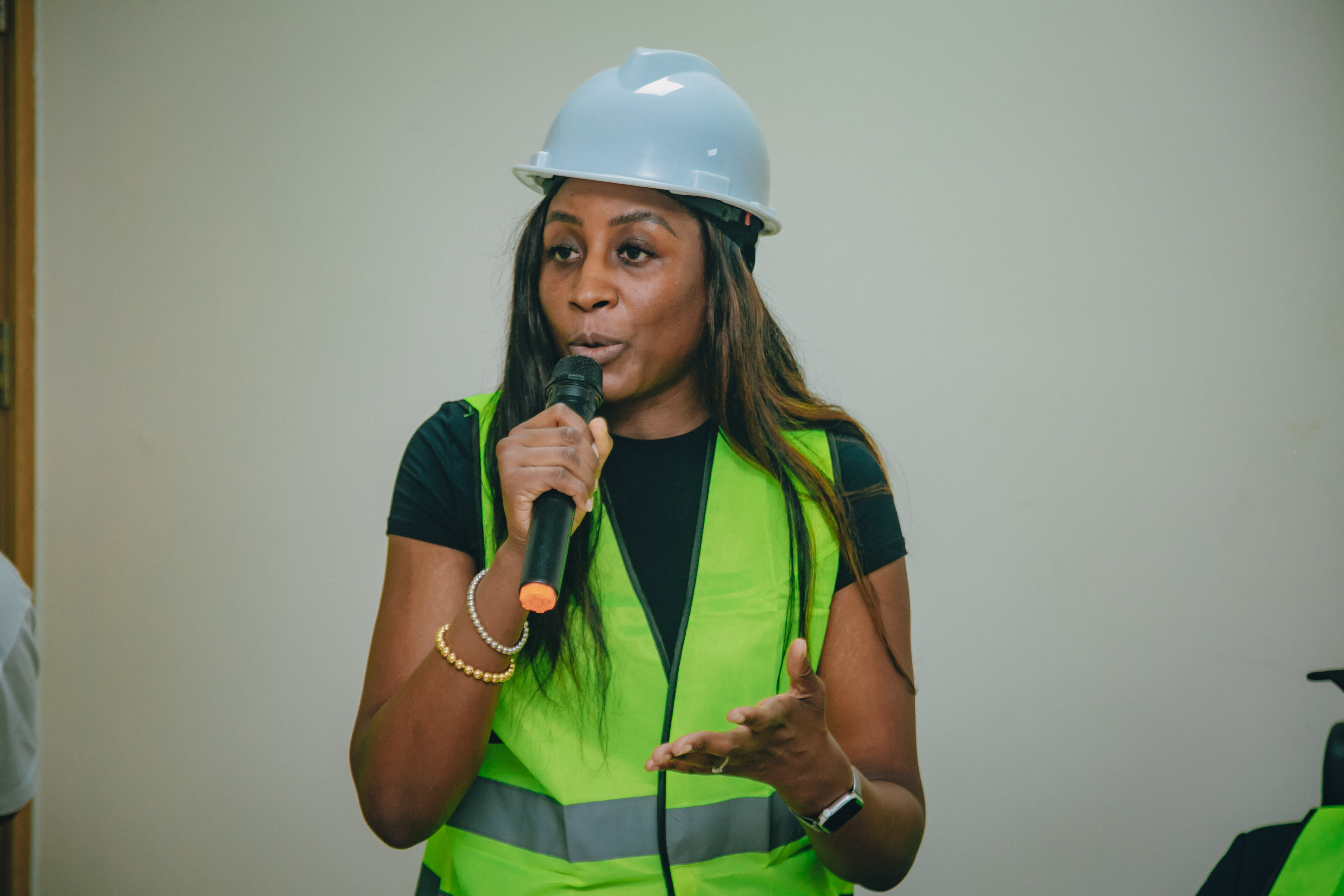 The Component lead for Energizing Education Programme Phase III, Ms.  Funmi Jones encouraging   the female STEM students to continue practicalizing their technical knowledge for the long-time sustainability of FULAFIA 1.6MW solar hybrid plant deployed under EEP phase III project.
