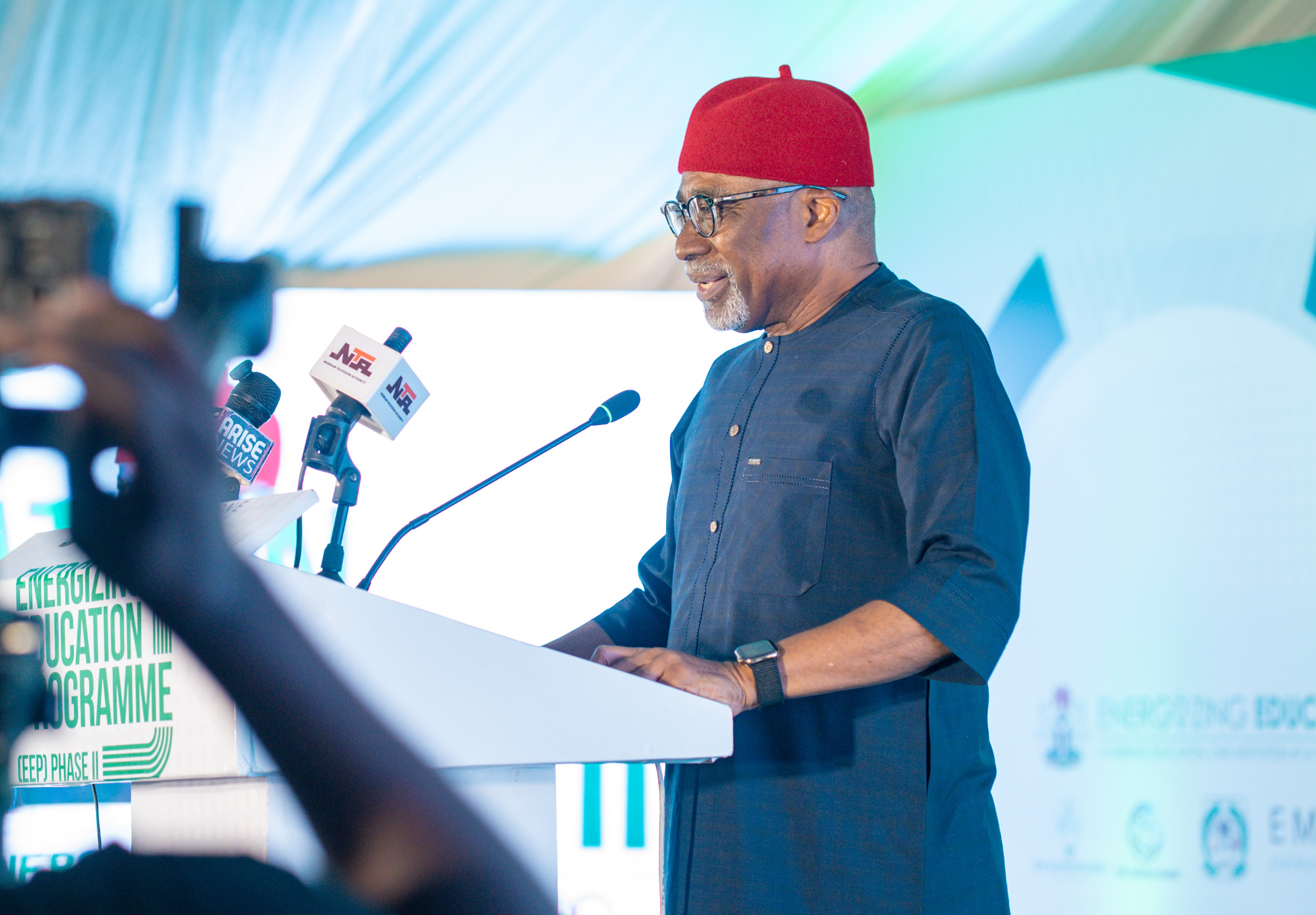 Figure 7 Senator Enyinnaya Abaribe, Chairman of the Senate Committee on Power, delivers a goodwill address during the commissioning of the 3MW Solar Hybrid Power Project under the Energizing Education Programme Phase II at Yakubu Gowon University on 16 September 2026.